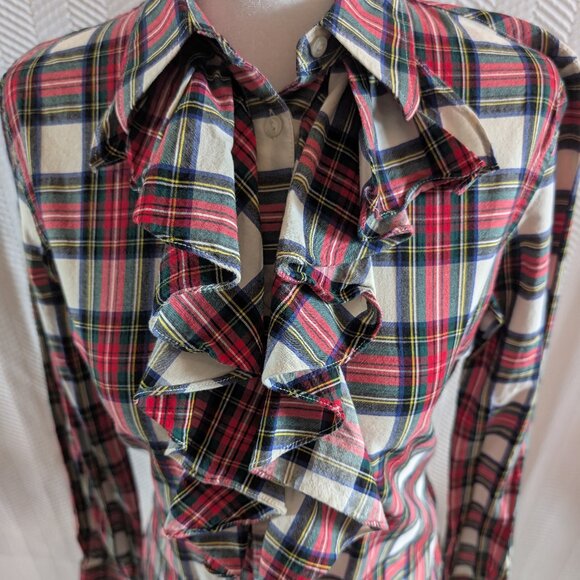 Lauren Ralph Lauren plaid ruffled button down blouse Small Academia Tartan - Picture 3 of 9